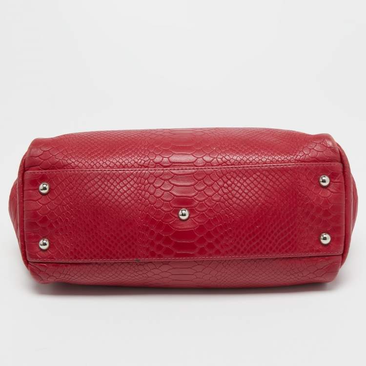 Pre Owned Longchamp Red Croc Embossed LeatherTote