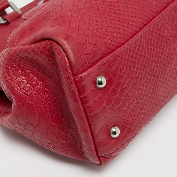 Pre Owned Longchamp Red Croc Embossed LeatherTote