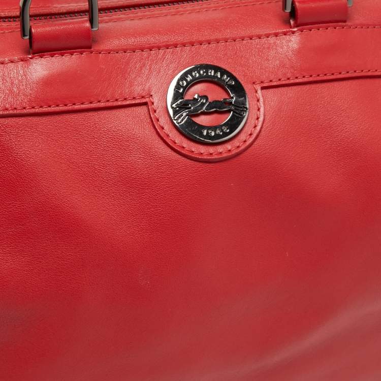 Pre Owned Longchamp Red Leather Boston Bag