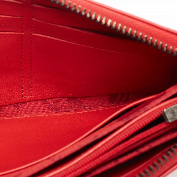 Pre Owned Longchamp Red Leather Zip Around Wallet
