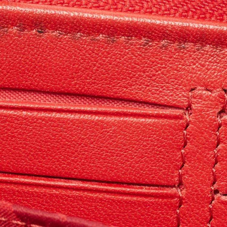 Pre Owned Longchamp Red Leather Zip Around Wallet