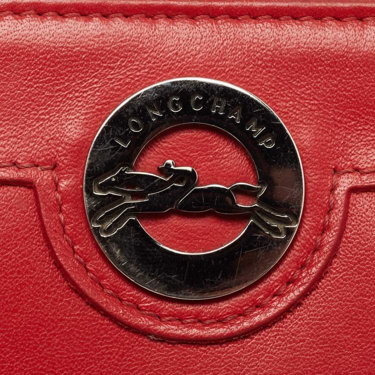Pre Owned Longchamp Red Leather Zip Around Wallet