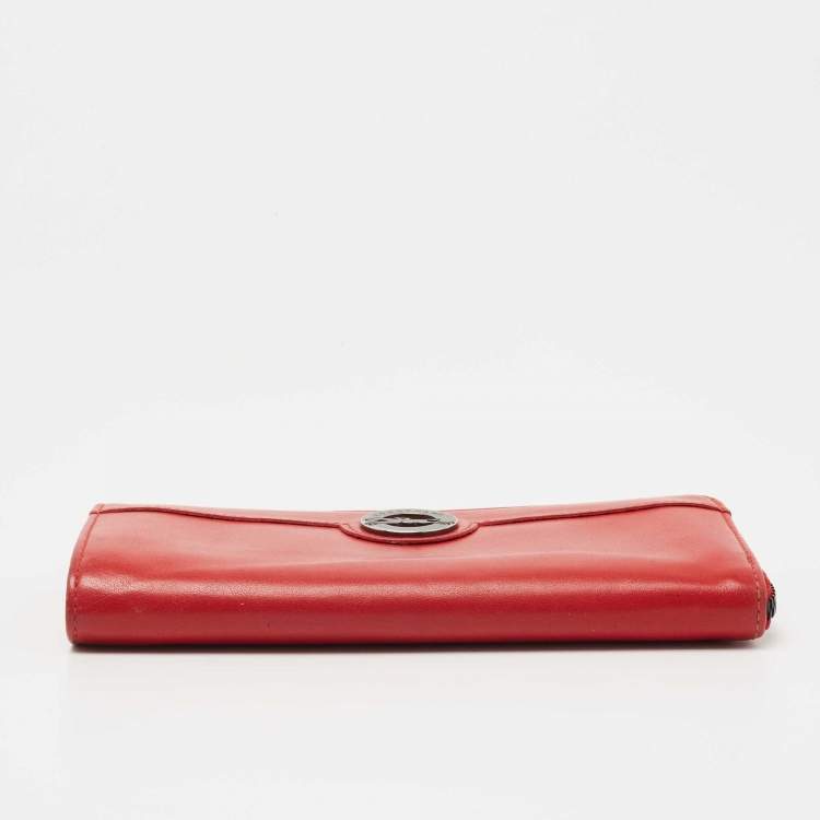 Pre Owned Longchamp Red Leather Zip Around Wallet