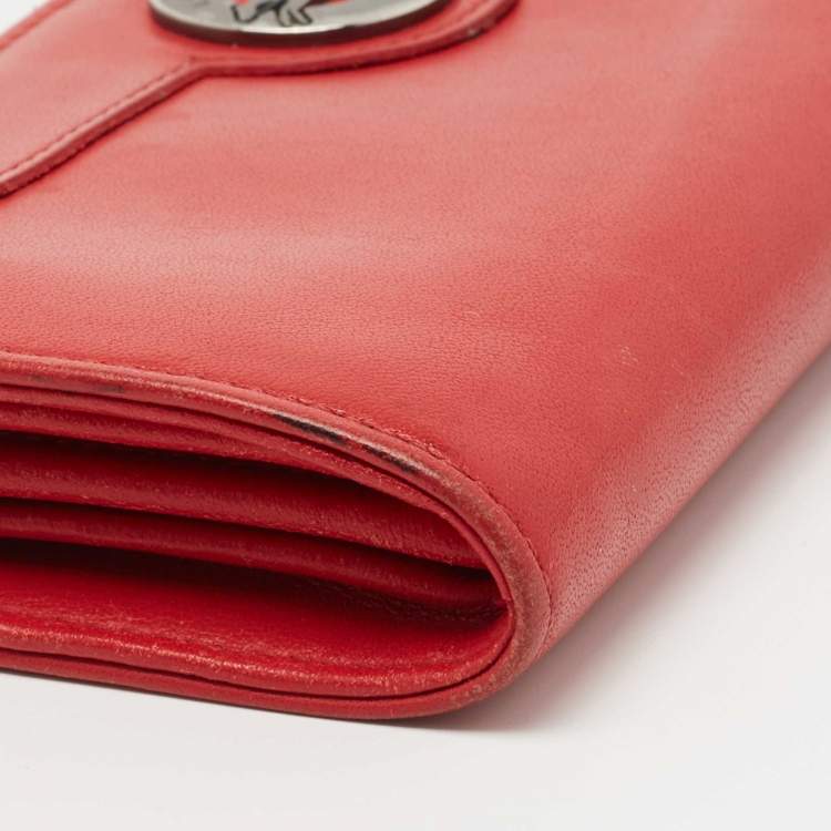 Pre Owned Longchamp Red Leather Zip Around Wallet