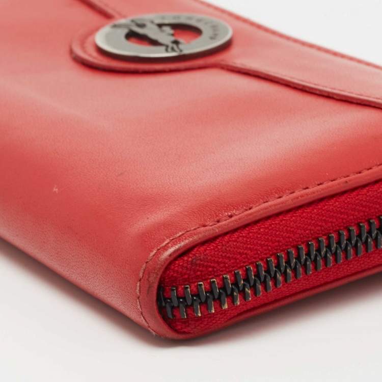 Pre Owned Longchamp Red Leather Zip Around Wallet