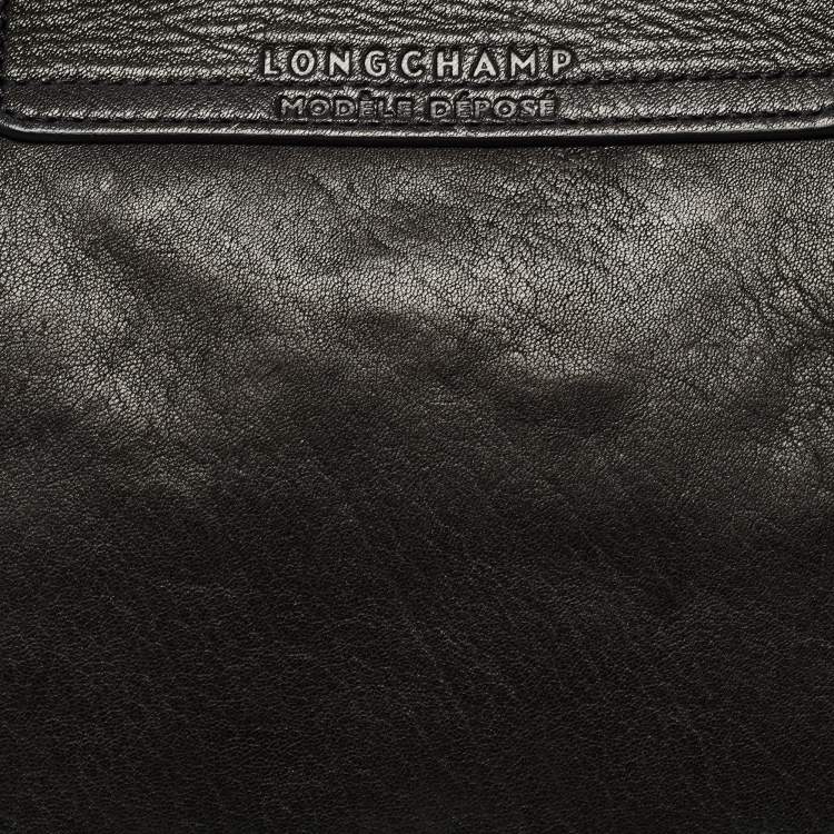 Pre Owned Longchamp Black Leather Le Pliage Top Handle Bag