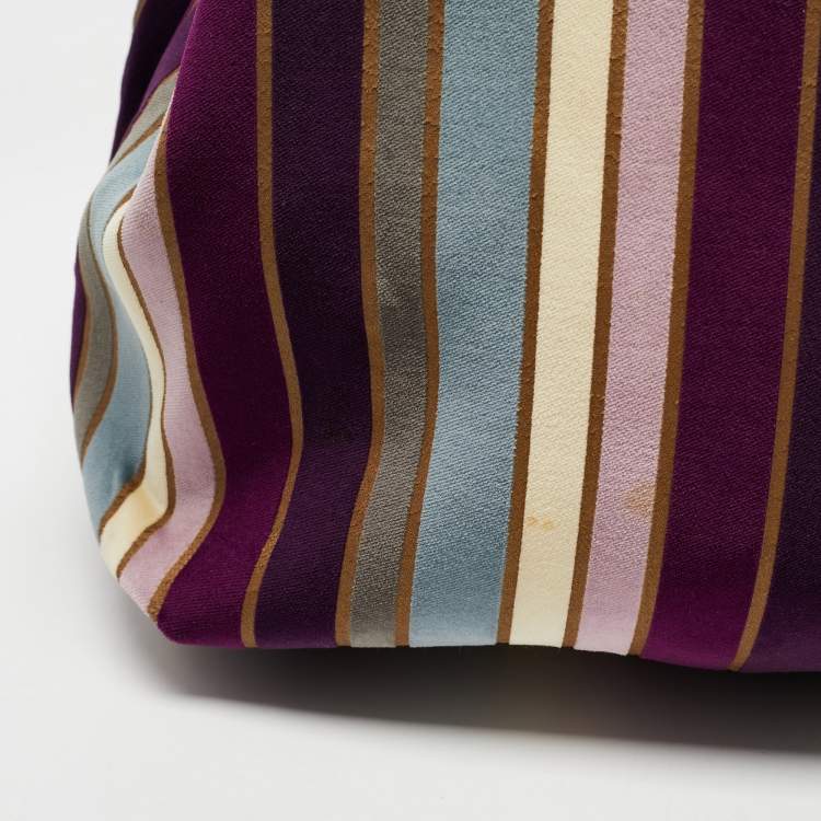 Pre Owned Longchamp Multicolor Stripe Velvet and Patent Leather Tote