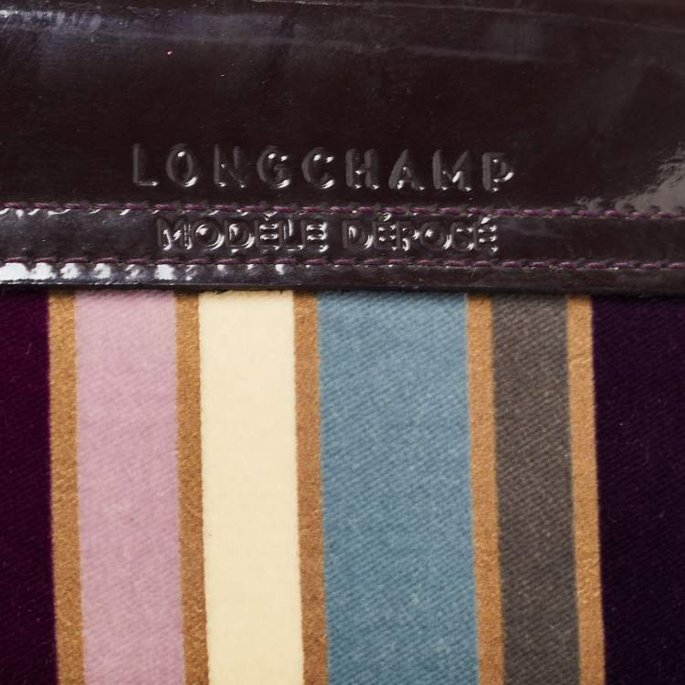 Pre Owned Longchamp Multicolor Stripe Velvet and Patent Leather Tote