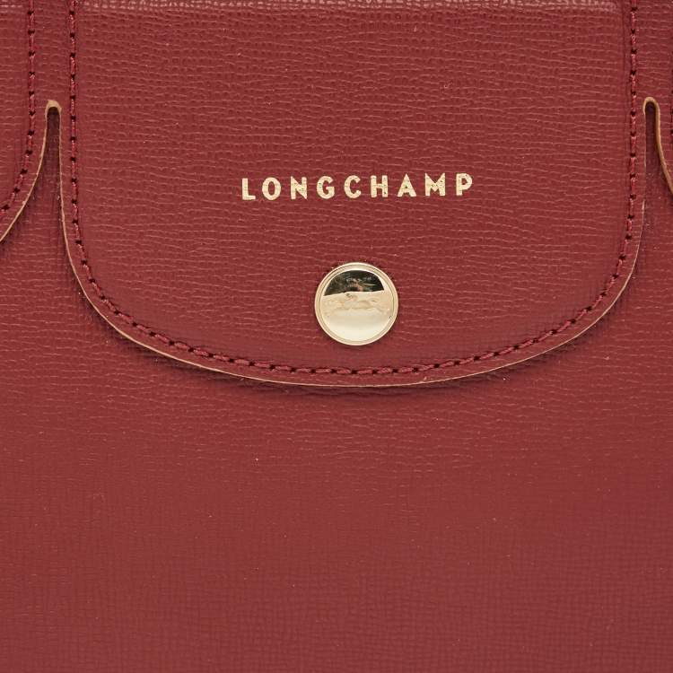 Pre Owned Longchamp Red Leather Small Le Pliage Heritage Tote