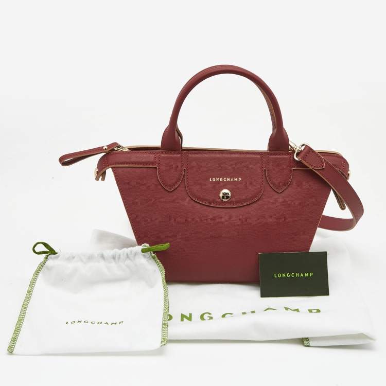 Pre Owned Longchamp Red Leather Small Le Pliage Heritage Tote
