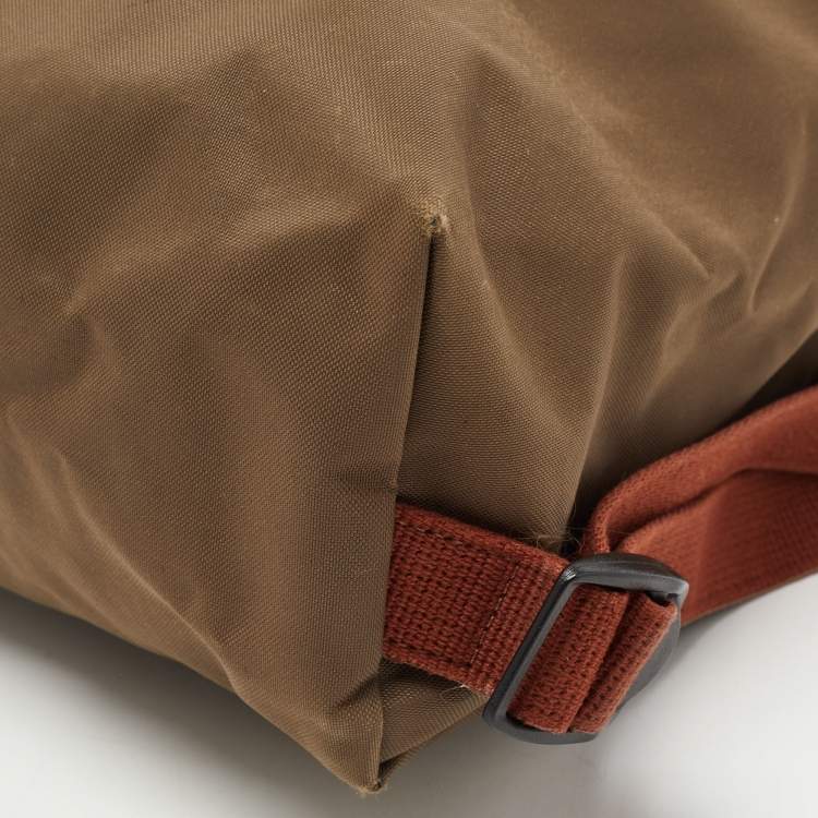 Pre Owned Longchamp Olive Green/Brown Nylon and Leather Le Pliage Backpack