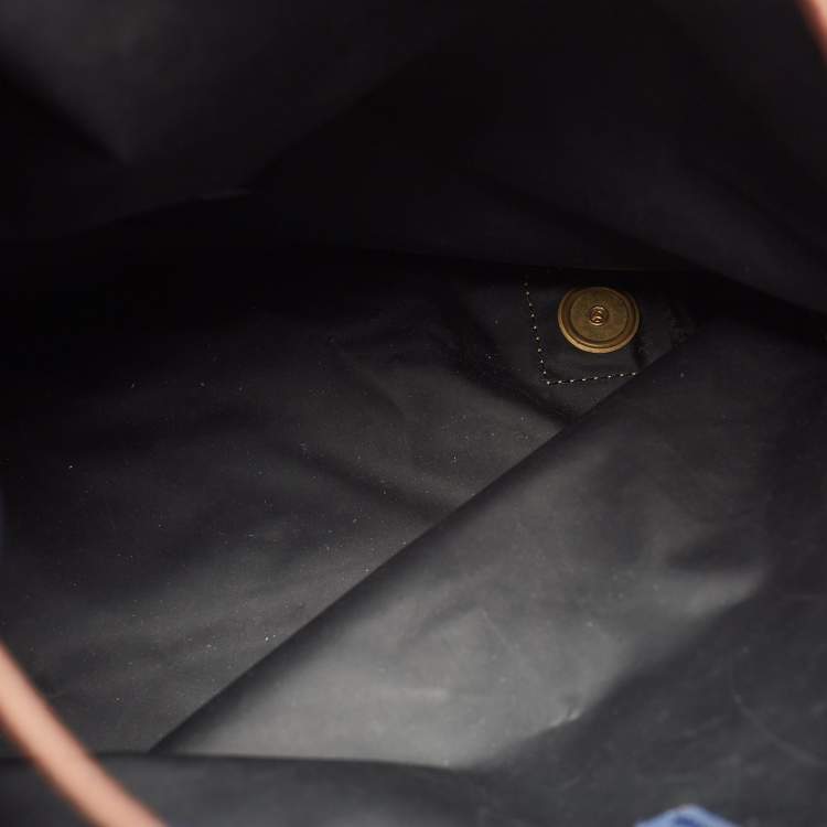 Pre Owned Longchamp Navy Blue/Brown Nylon and Leather Le Pliage Drawstring Backpack