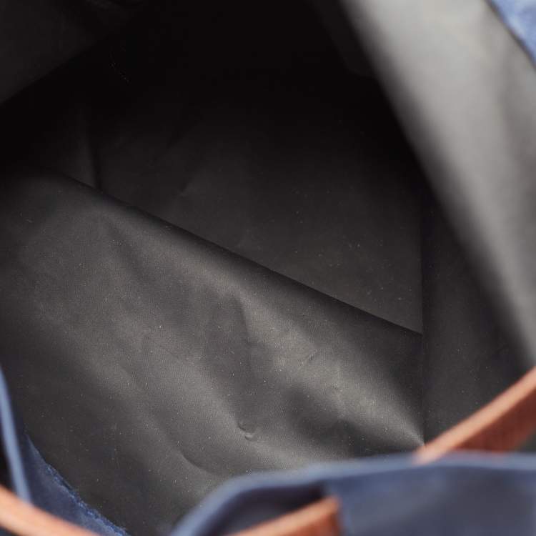 Pre Owned Longchamp Navy Blue/Brown Nylon and Leather Le Pliage Drawstring Backpack