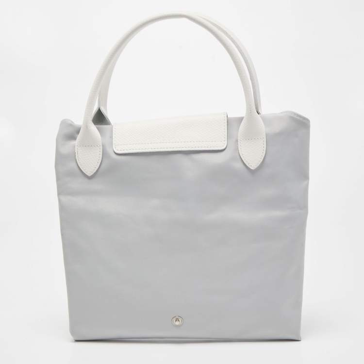Pre Owned  Longchamp x Nendo Grey/White Leather and Nylon Katachi Circular Bag