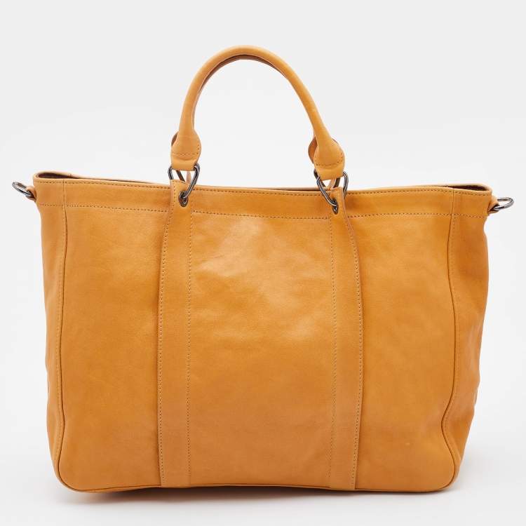 Pre Owned Longchamp Mustard Leather Large 3d Shopper Tote