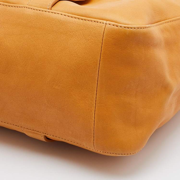 Pre Owned Longchamp Mustard Leather Large 3d Shopper Tote
