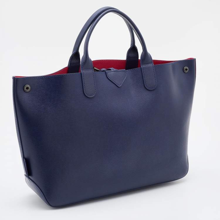 Pre Owned Longchamp Navy Blue/Pink Leather Roseau Reversible Tote