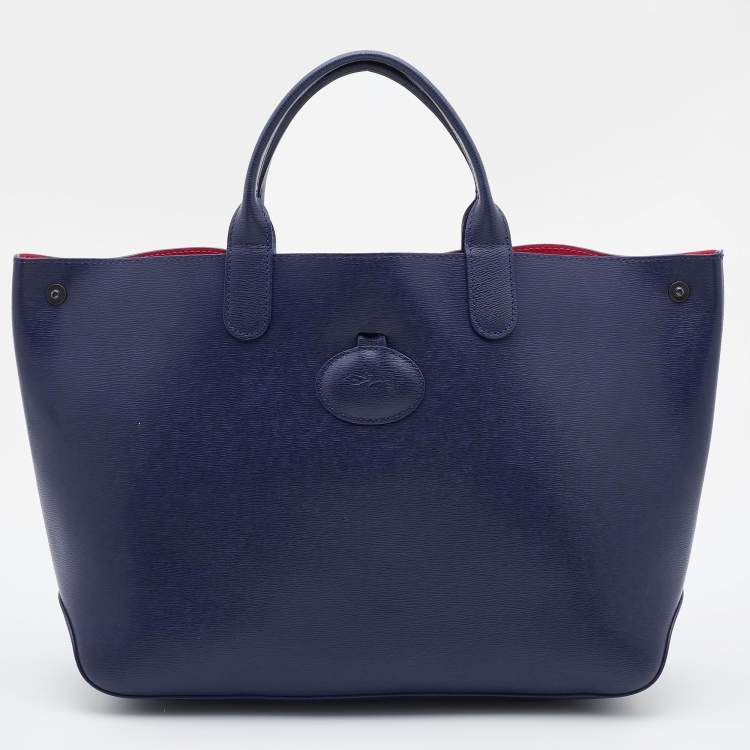 Pre Owned Longchamp Navy Blue/Pink Leather Roseau Reversible Tote