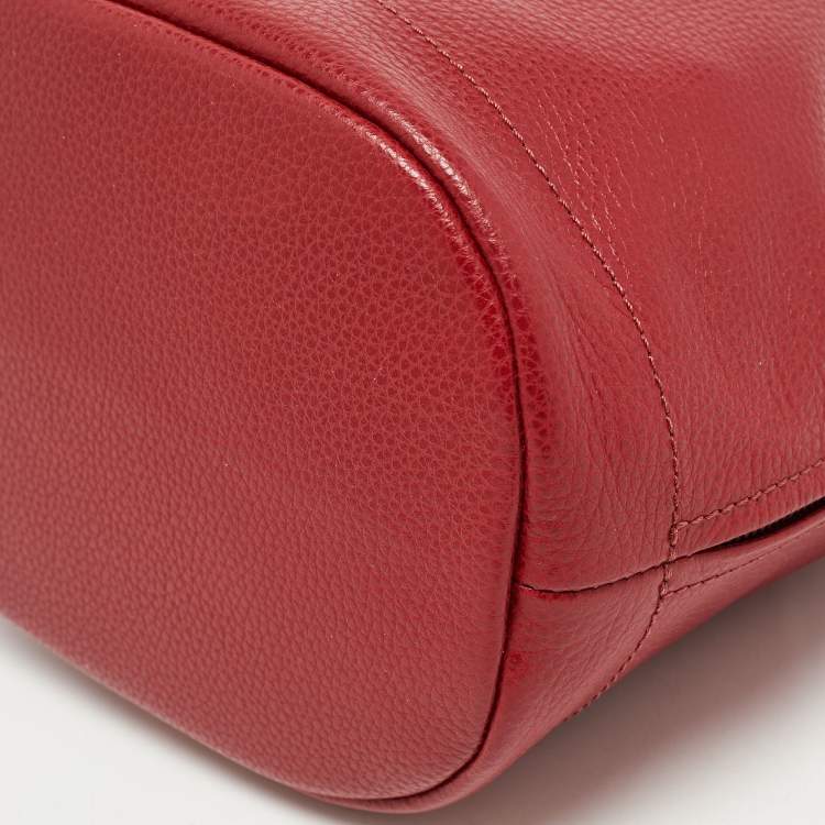 Pre Owned Longchamp Red Leather Le Foulonne Bucket Bag