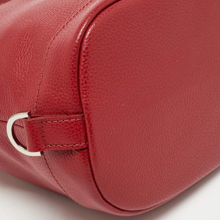 Pre Owned Longchamp Red Leather Le Foulonne Bucket Bag
