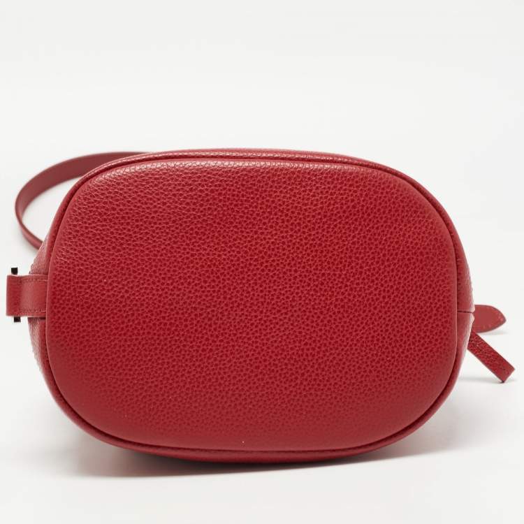 Pre Owned Longchamp Red Leather Le Foulonne Bucket Bag