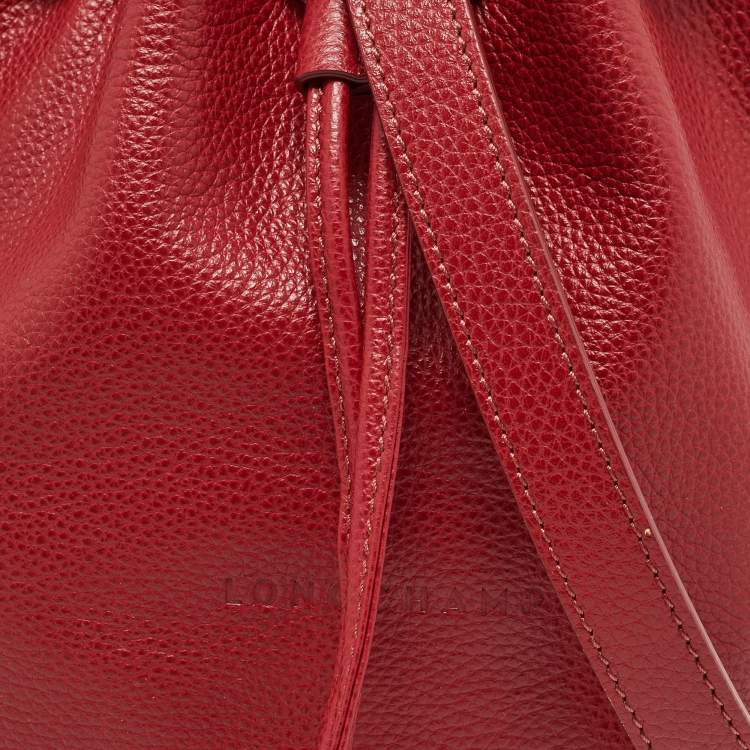 Pre Owned Longchamp Red Leather Le Foulonne Bucket Bag