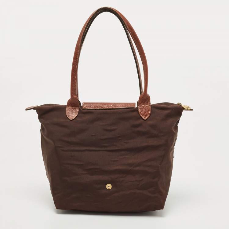 Pre Owned Longchamp Two Tone Nylon and Leather Small Le Pliage Tote