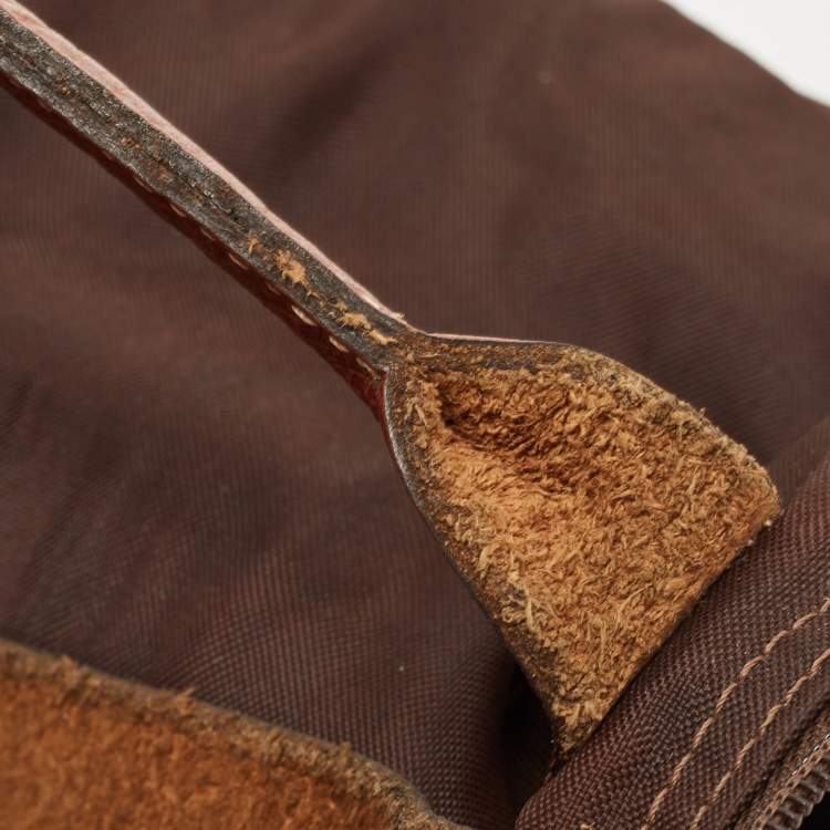 Pre Owned Longchamp Two Tone Nylon and Leather Small Le Pliage Tote