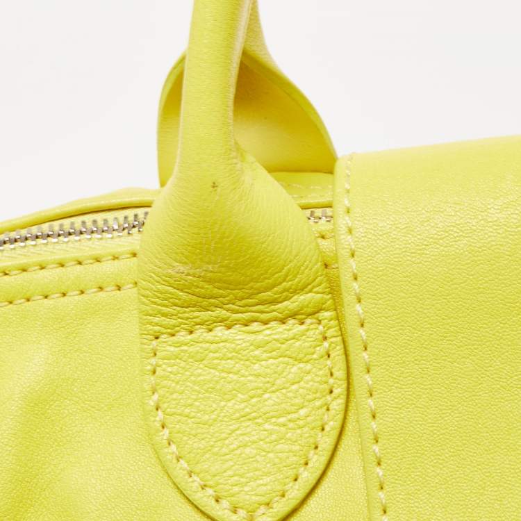 Pre Owned Longchamp Lime Green Leather Large Le Pliage Tote