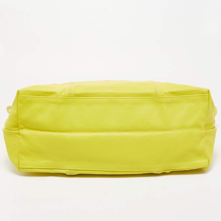 Pre Owned Longchamp Lime Green Leather Large Le Pliage Tote