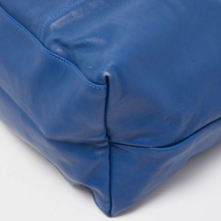 Pre Owned Longchamp Blue Leather Large Le Pliage Tote