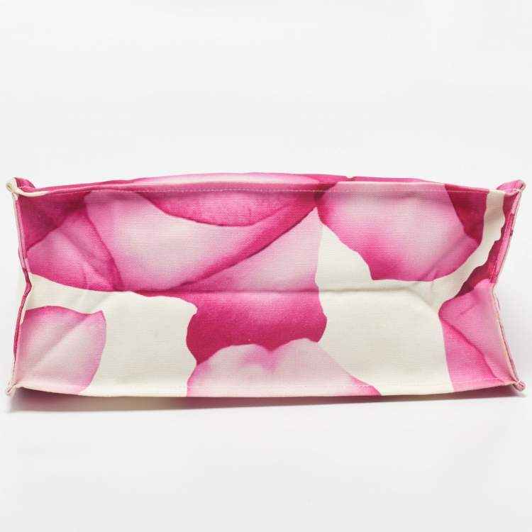 Pre Owned Longchamp Pink/White Floral Print Canvas and Leather Shopper Tote