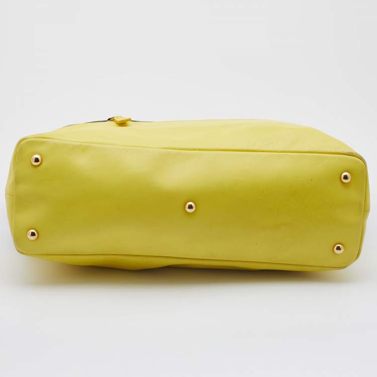 Pre Owned Longchamp Yellow/Black Leather Expandable Tote