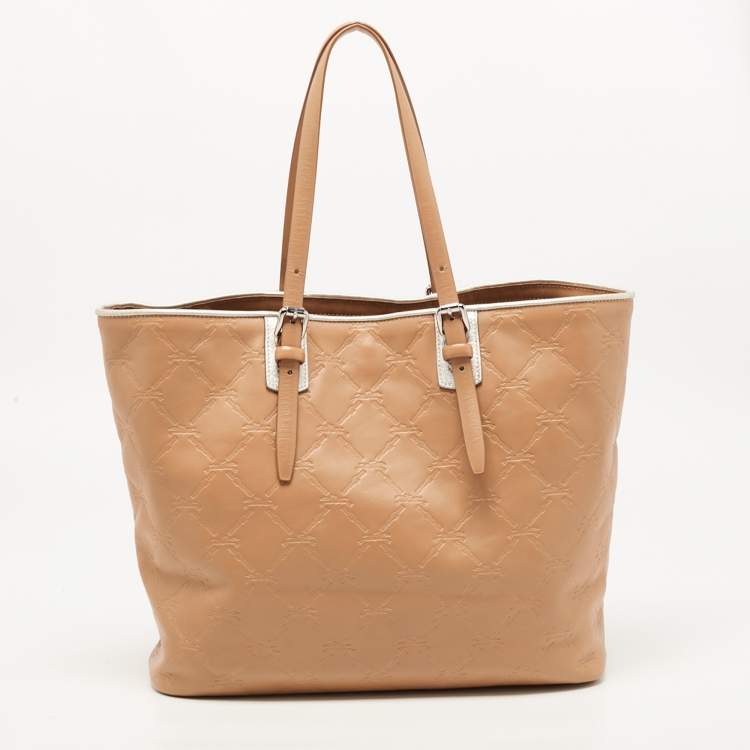 Pre Owned Longchamp Tan Quilted Embossed Leather Large LM Cuir Tote