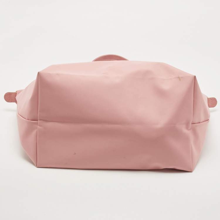 Pre Owned Longchamp Light Pink Nylon and Leather Large Le Pliage Tote
