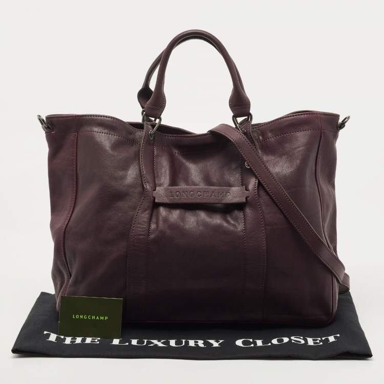 Pre Owned Longchamp Purple Leather Large 3d Shopper Tote