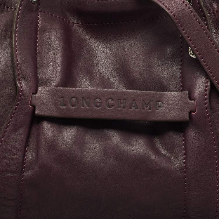 Pre Owned Longchamp Purple Leather Large 3d Shopper Tote
