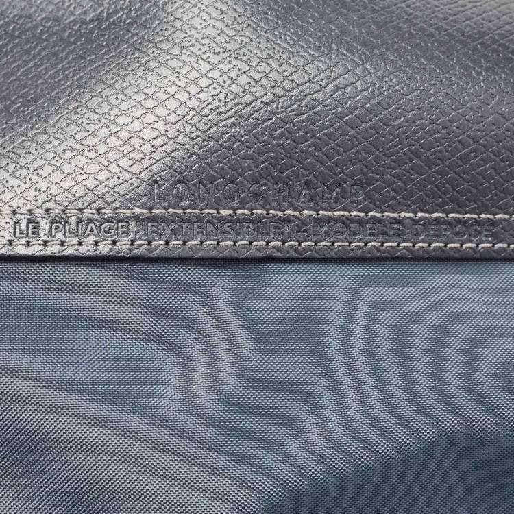 Pre Owned Longchamp Navy Blue Nylon and Leather Expandable Le Pliage Tote