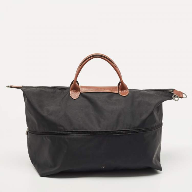 Pre Owned Longchamp Black Nylon and Leather Expandable Le Pliage Tote