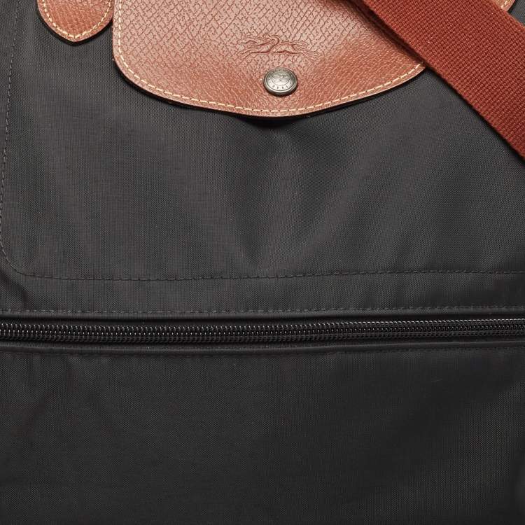 Pre Owned Longchamp Black Nylon and Leather Expandable Le Pliage Tote