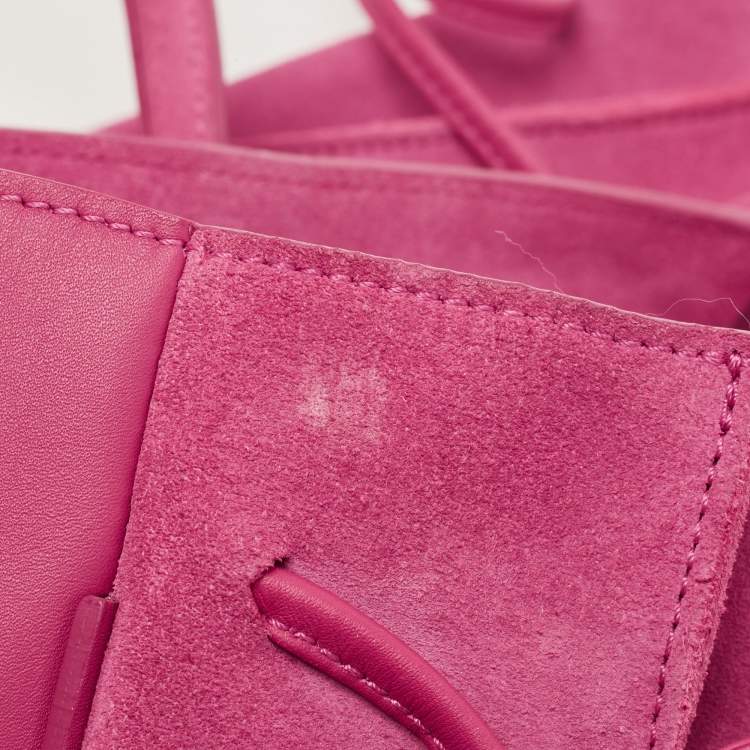 Pre Owned Longchamp Fuchsia Leather and Suede Medium Penelope Fantasie Tote