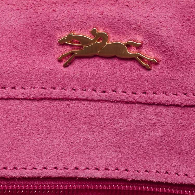 Pre Owned Longchamp Fuchsia Leather and Suede Medium Penelope Fantasie Tote
