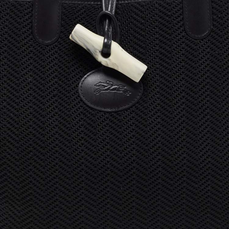 Pre Owned Longchamp Black/Grey Fabric and Leather Roseau Sweat Reversible Tote