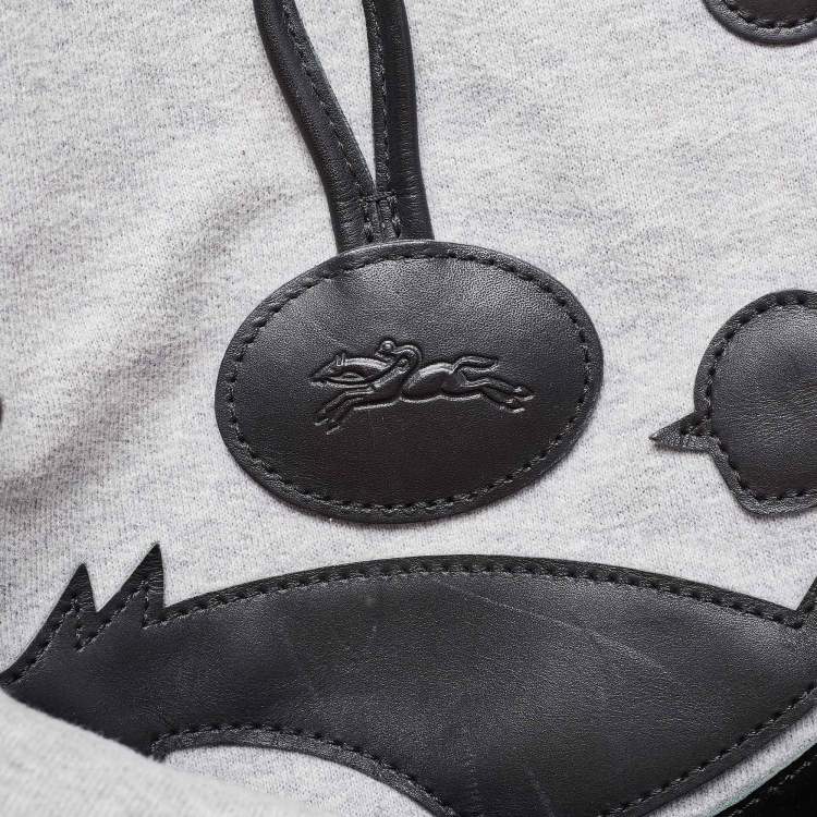 Pre Owned Longchamp Black/Grey Fabric and Leather Roseau Sweat Reversible Tote