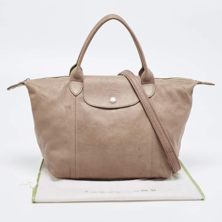 Pre Owned Longchamp Brown Leather Le Pliage Cuir Tote