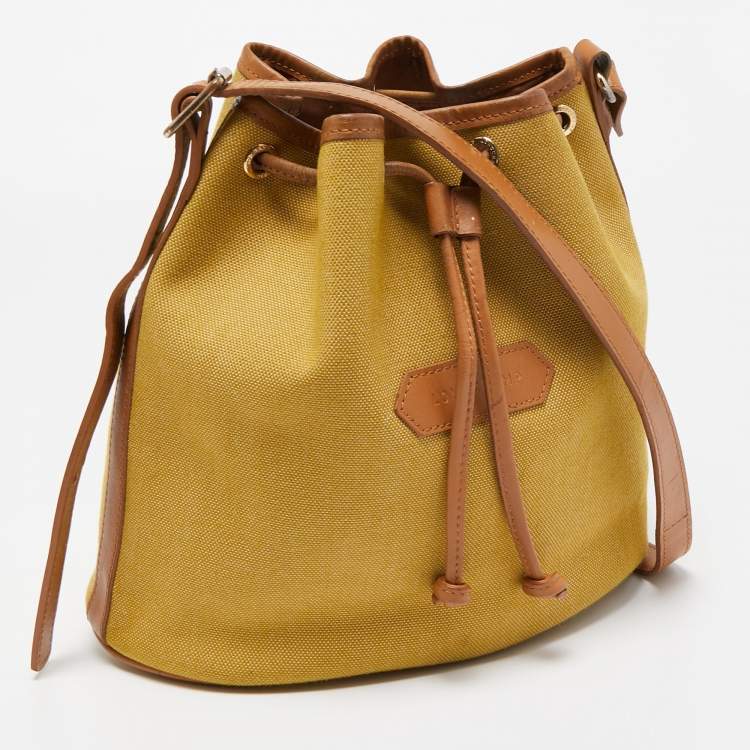 Pre Owned Longchamp Yellow Canvas and Leather Crossbody Bag