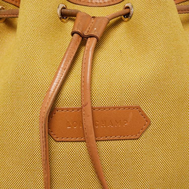 Pre Owned Longchamp Yellow Canvas and Leather Crossbody Bag