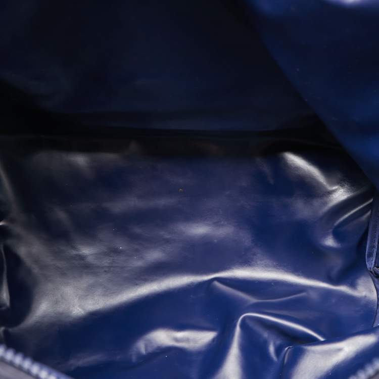 Pre Owned Longchamp Dark Blue Nylon and Leather Medium Le Pliage Tote