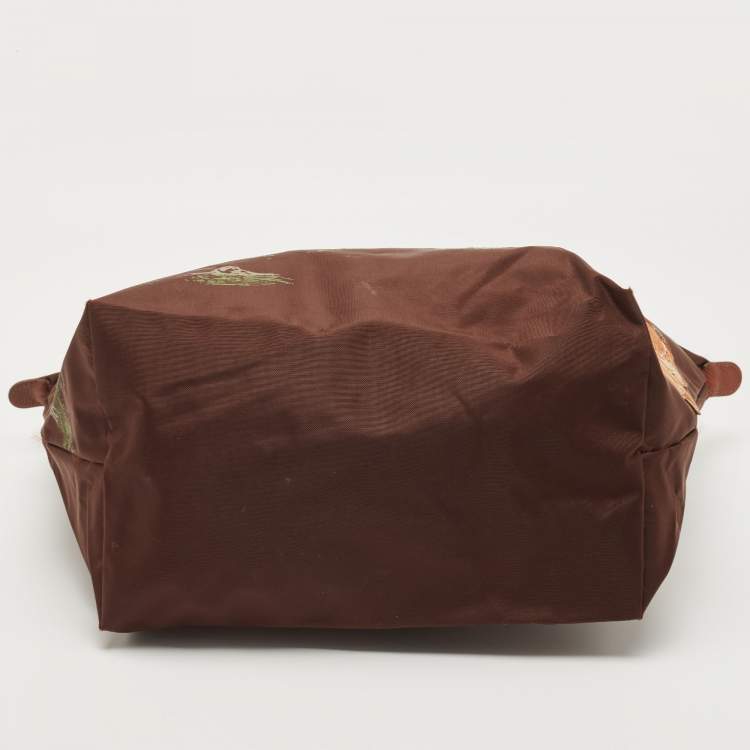 Pre Owned Longchamp Brown Printed Nylon and Leather Vietnam Le Pliage Tote
