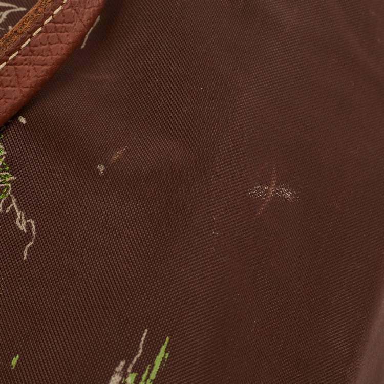 Pre Owned Longchamp Brown Printed Nylon and Leather Vietnam Le Pliage Tote